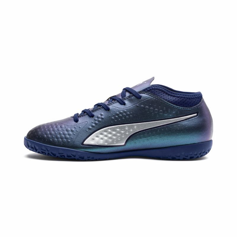Chaussure de Foot Puma One 4 Synthetic It Fille Bleu/Argent/Bleu Marine Soldes 577LCZAD